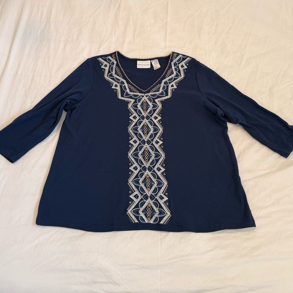 Alfred Dunner Navy Top with Embroidery